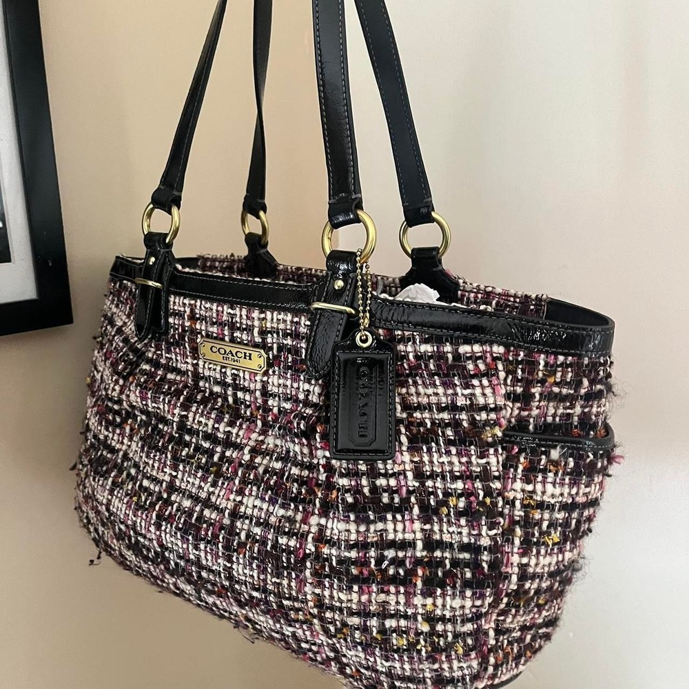 Y2K 2000s Coach Rare Pink Tweed Gallery Tote Shoulder Bag / Handbag - Picture 2 of 7